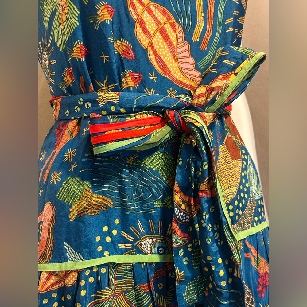 Farm Rio Sz Small Ocean Stories Mermaid Siren Maxi Tiered Dress Boho Sea witch - Picture 2 of 16